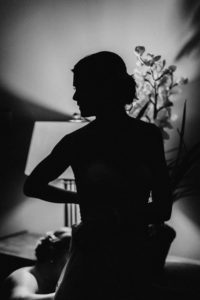 A bride with dramatic lighting at a Midwest wedding photography session in Wisconsin. 