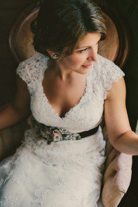 Bride in vintage dress in chair