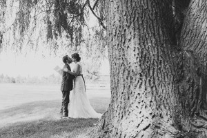 Bride and Groom under willow tree