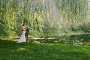 Bride and Groom under willow tree
