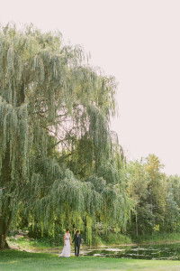 Bride and Groom under willow tree