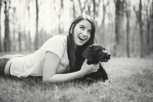 Senior photo with a puppy