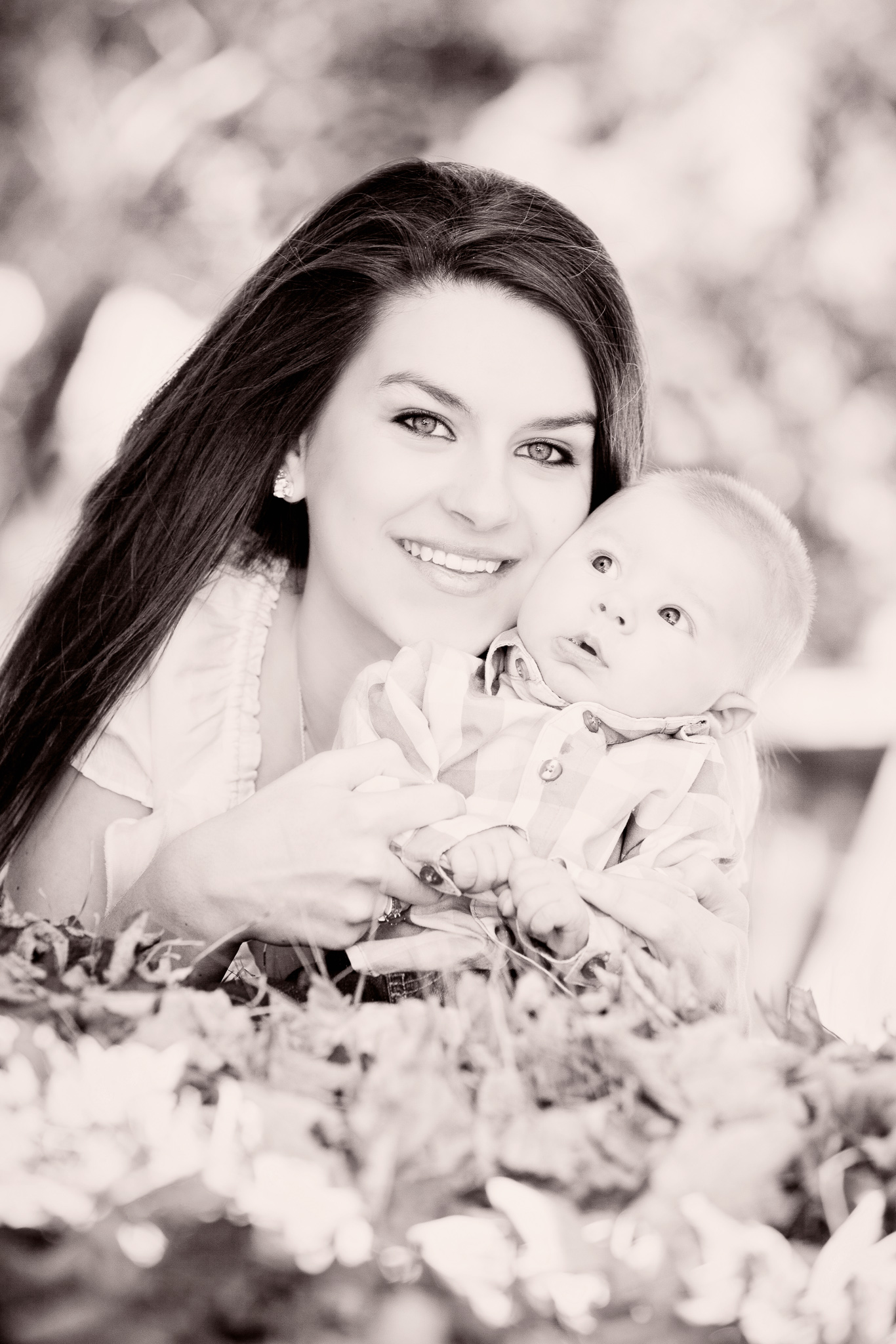 Fall infant pictures with senior mom photo