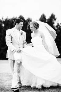 Bride and groom walking