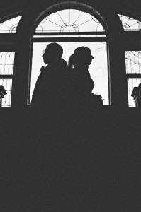 silhouette of bride and groom