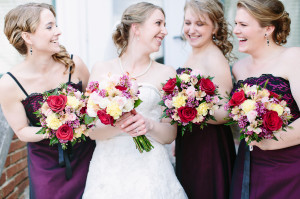 fun and laughter at wedding with bride's maids