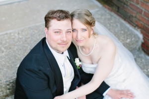 Bride and groom photo on steps