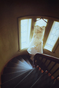 wedding dress in window light photo