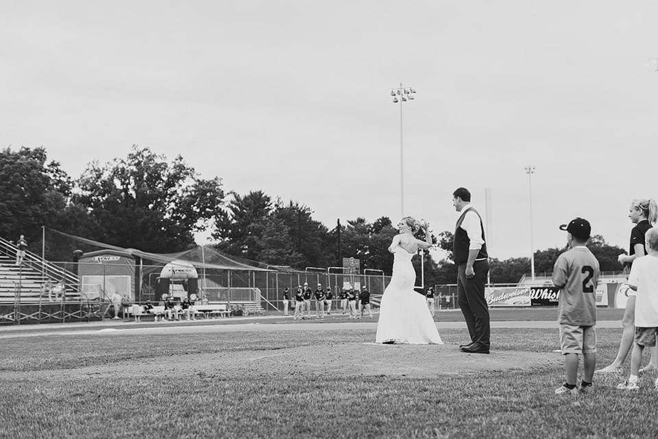 Eau Claire Wedding at baseball park photos