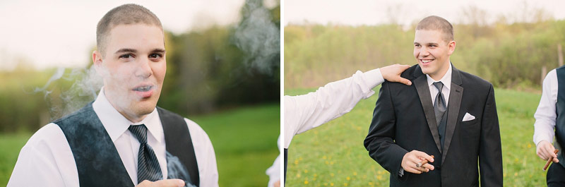 groom smoking a cigar at wedding photo