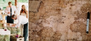 vintage style map decorations at wedding
