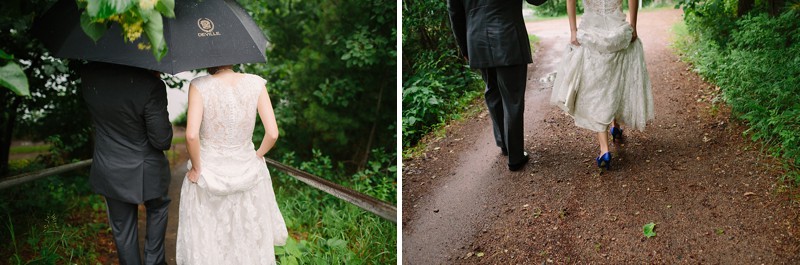 Ourdoor Wedding Bride and Groom Photos raining on wedding day