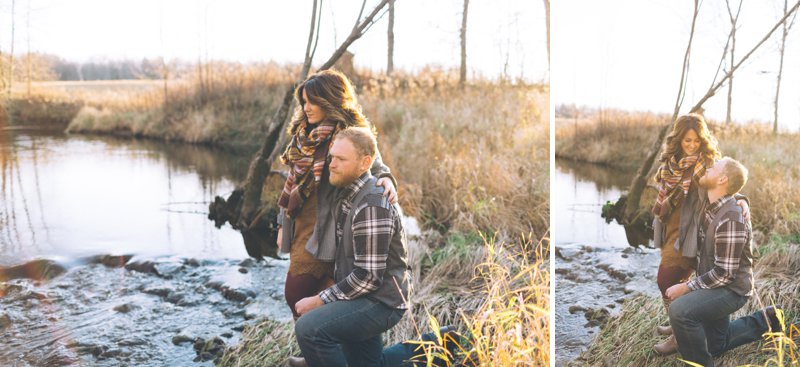 Fall Couple Photos in woods with dogs and campfire