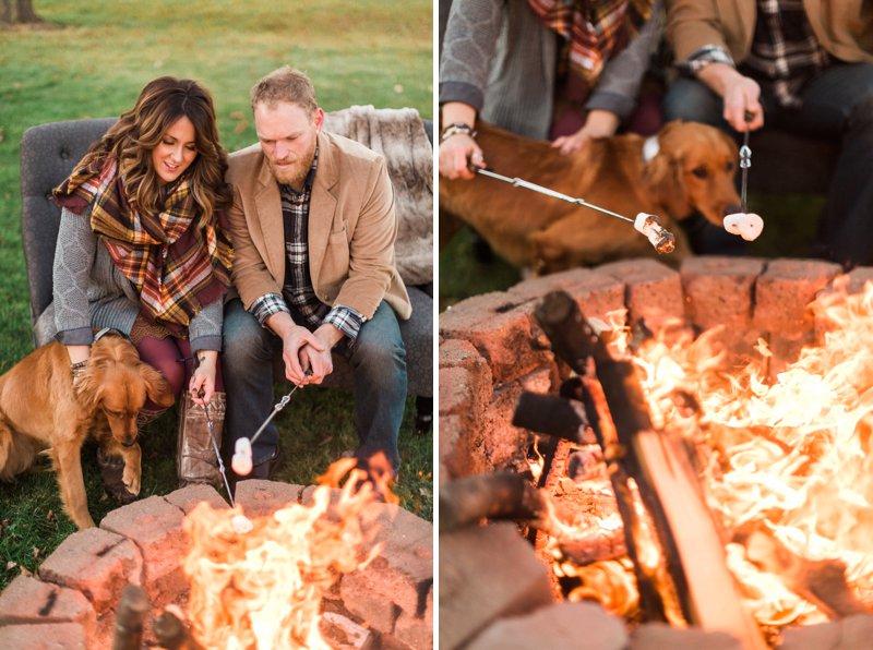 Fall Couple Photos in woods with dogs and campfire