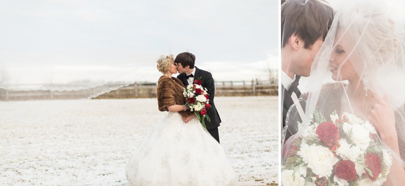 Winter Tux Fur Red Roses Red Bridesmaids Dresses Winter Wedding