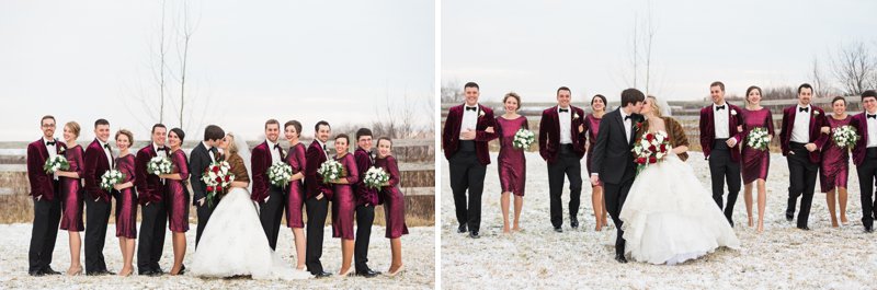 Winter Tux Fur Red Roses Red Bridesmaids Dresses Winter Wedding