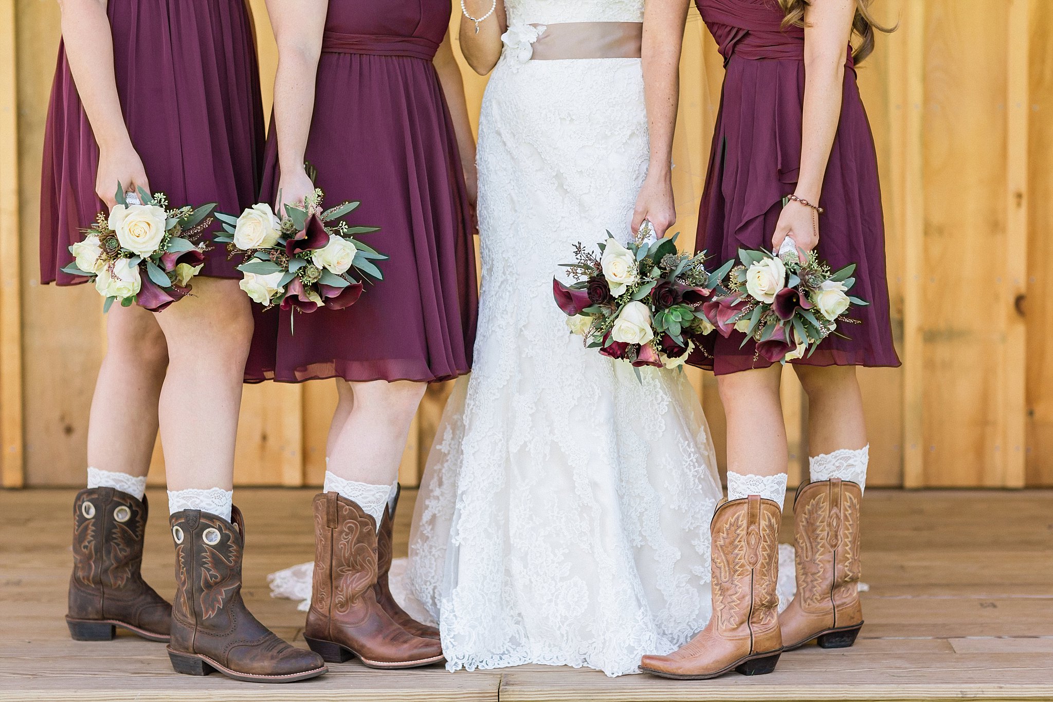 Country bride wedding dress + Bridesmaids boots