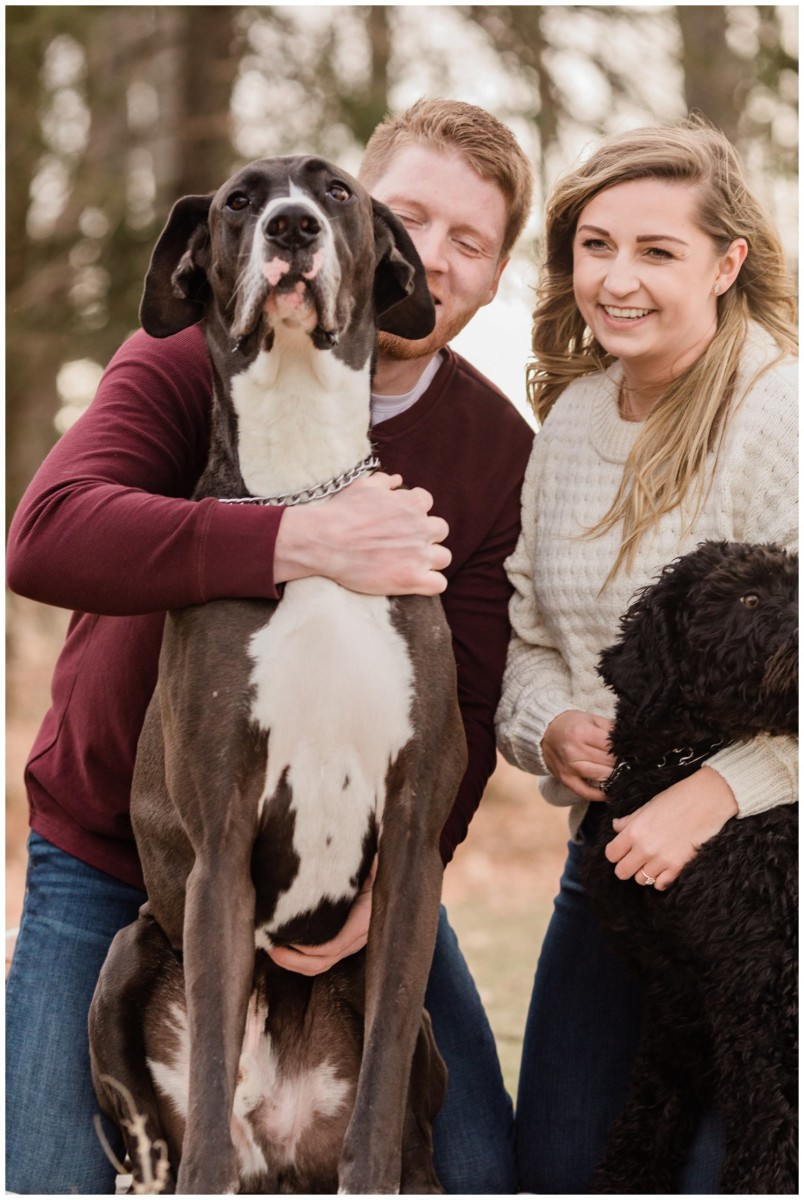 engagement photo with dogs