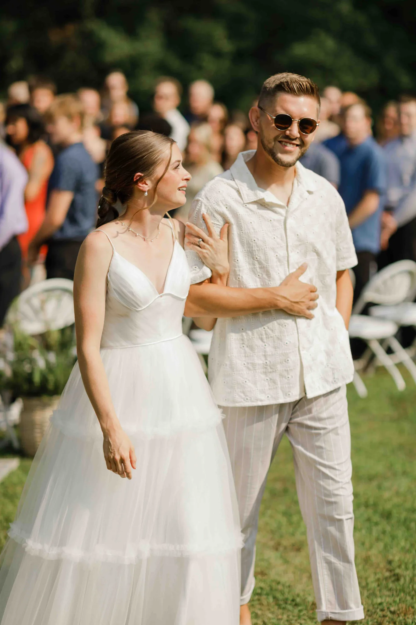 Wedding ceremony at intimate backyard wedding in Wisconsin Dells
