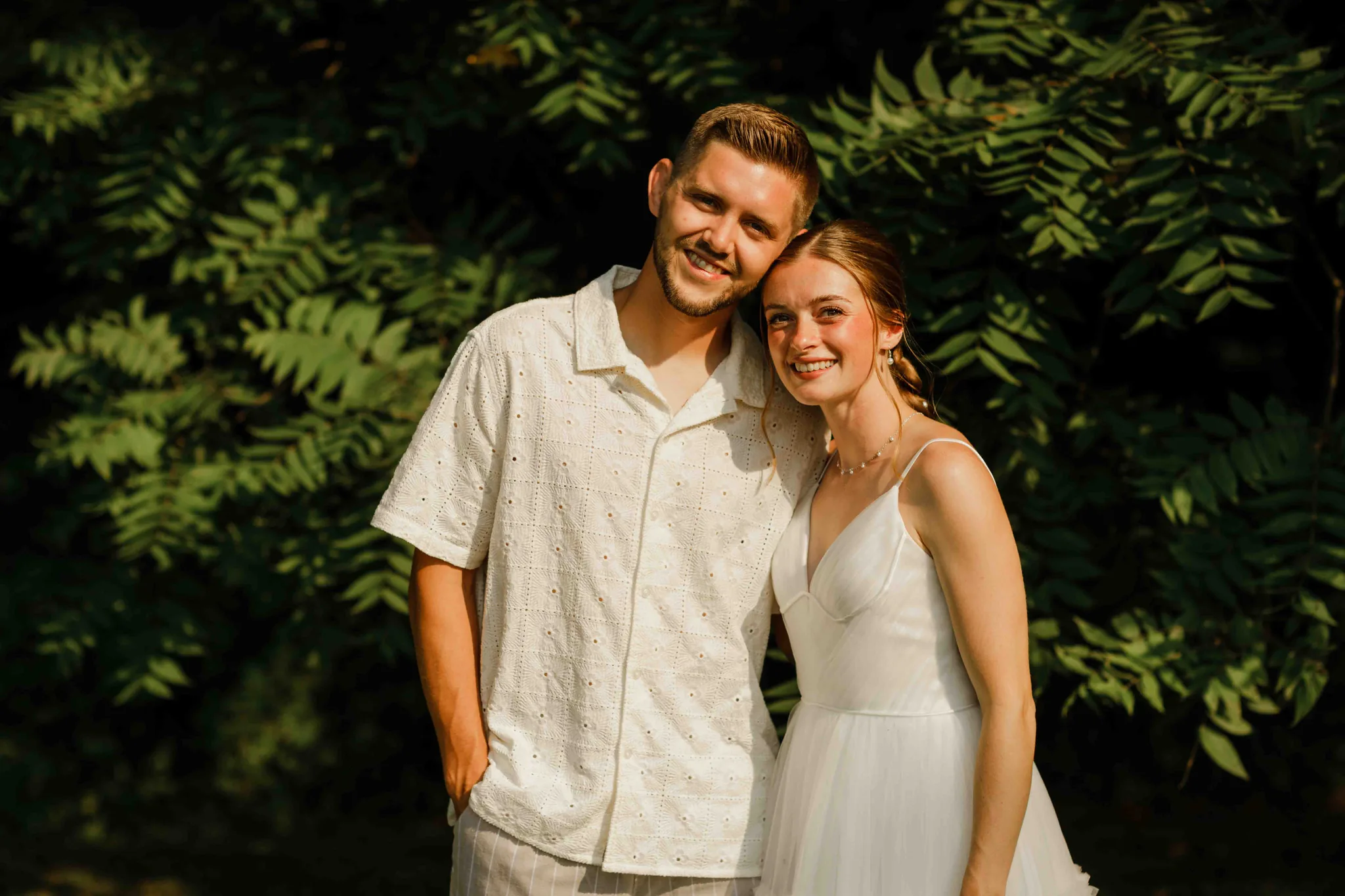 Bride and groom portrait at Wisconsin Dells backyard wedding, James Stokes Photography