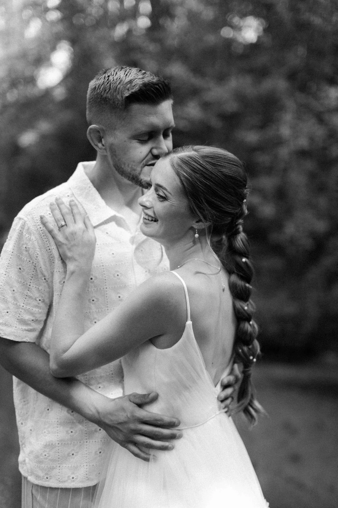 Bride and groom portrait at Wisconsin Dells backyard wedding by James Stokes Photography