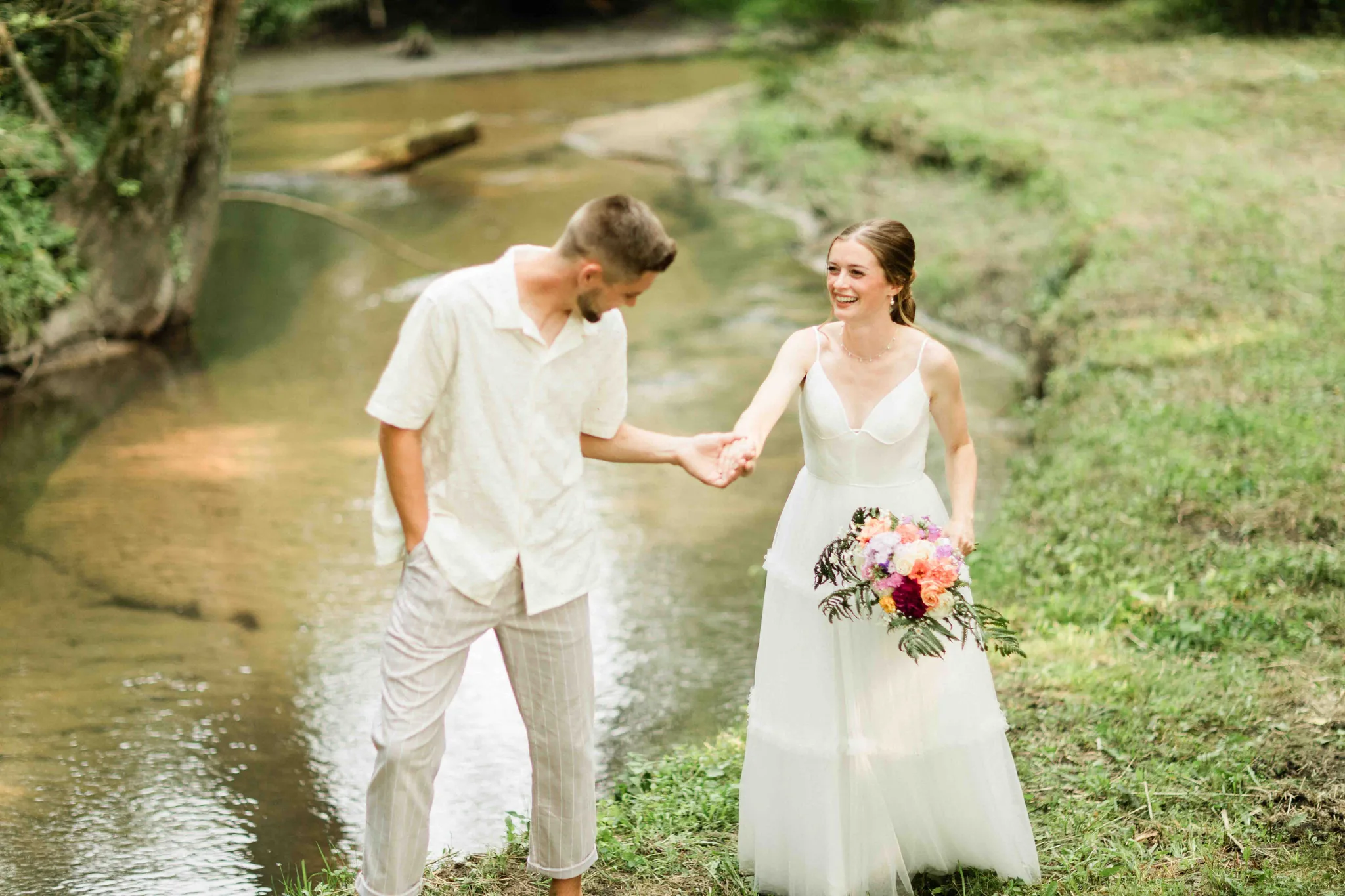 Couple portrait at Wisconsin Dells backyard wedding photographed by James Stokes Photography