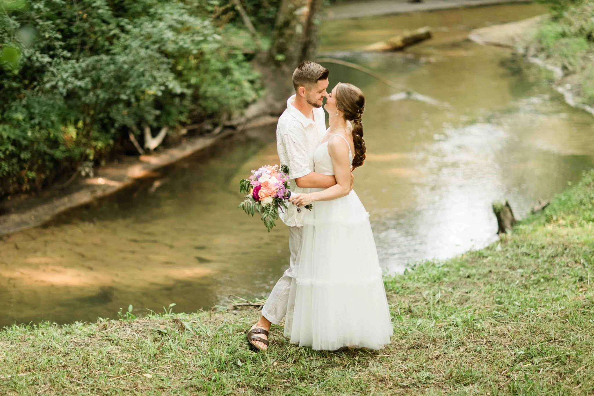 Family group portrait at intimate backyard wedding in Wisconsin Dells