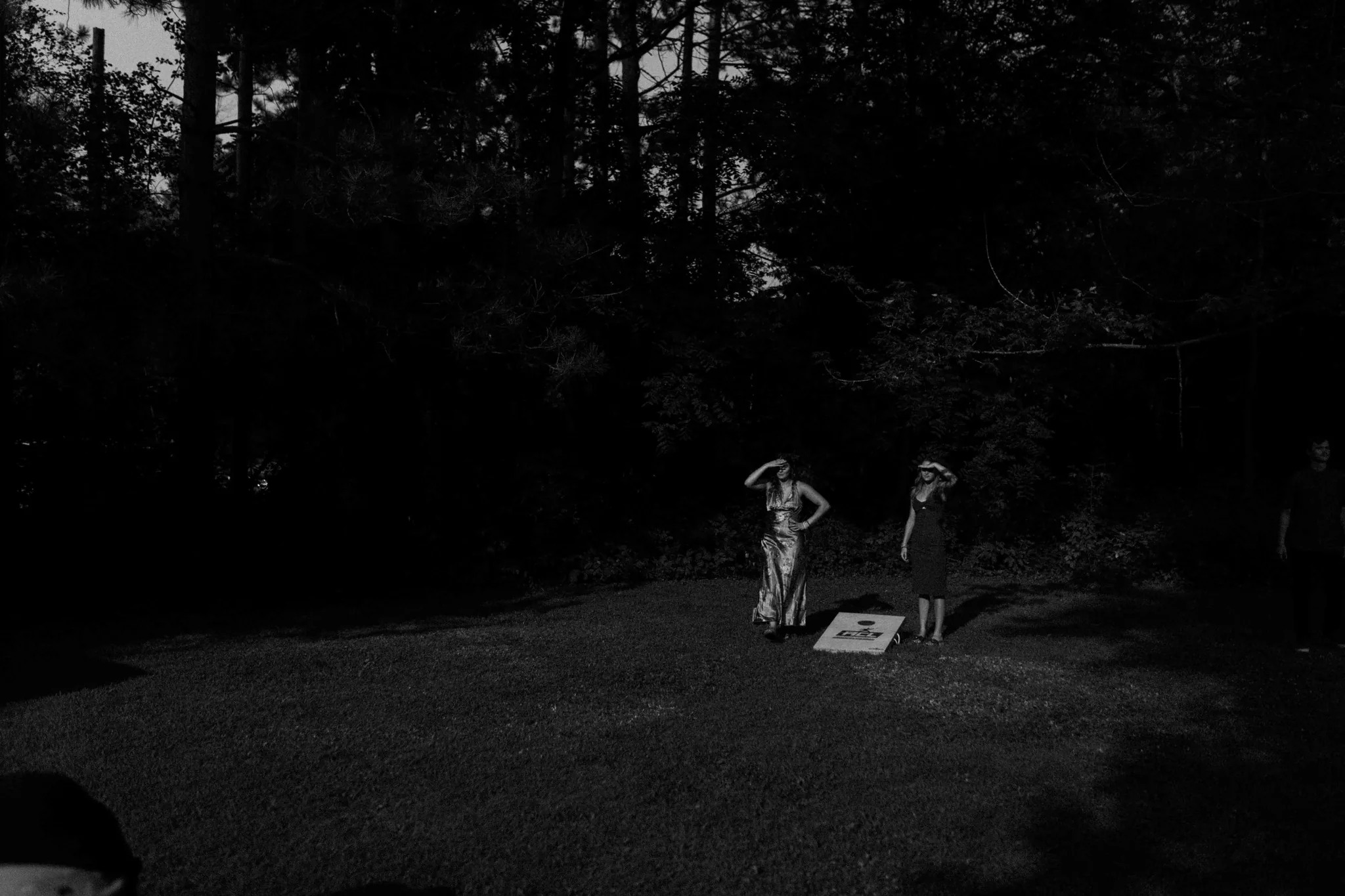 Reception moment at intimate Wisconsin Dells backyard wedding photographed by James Stokes