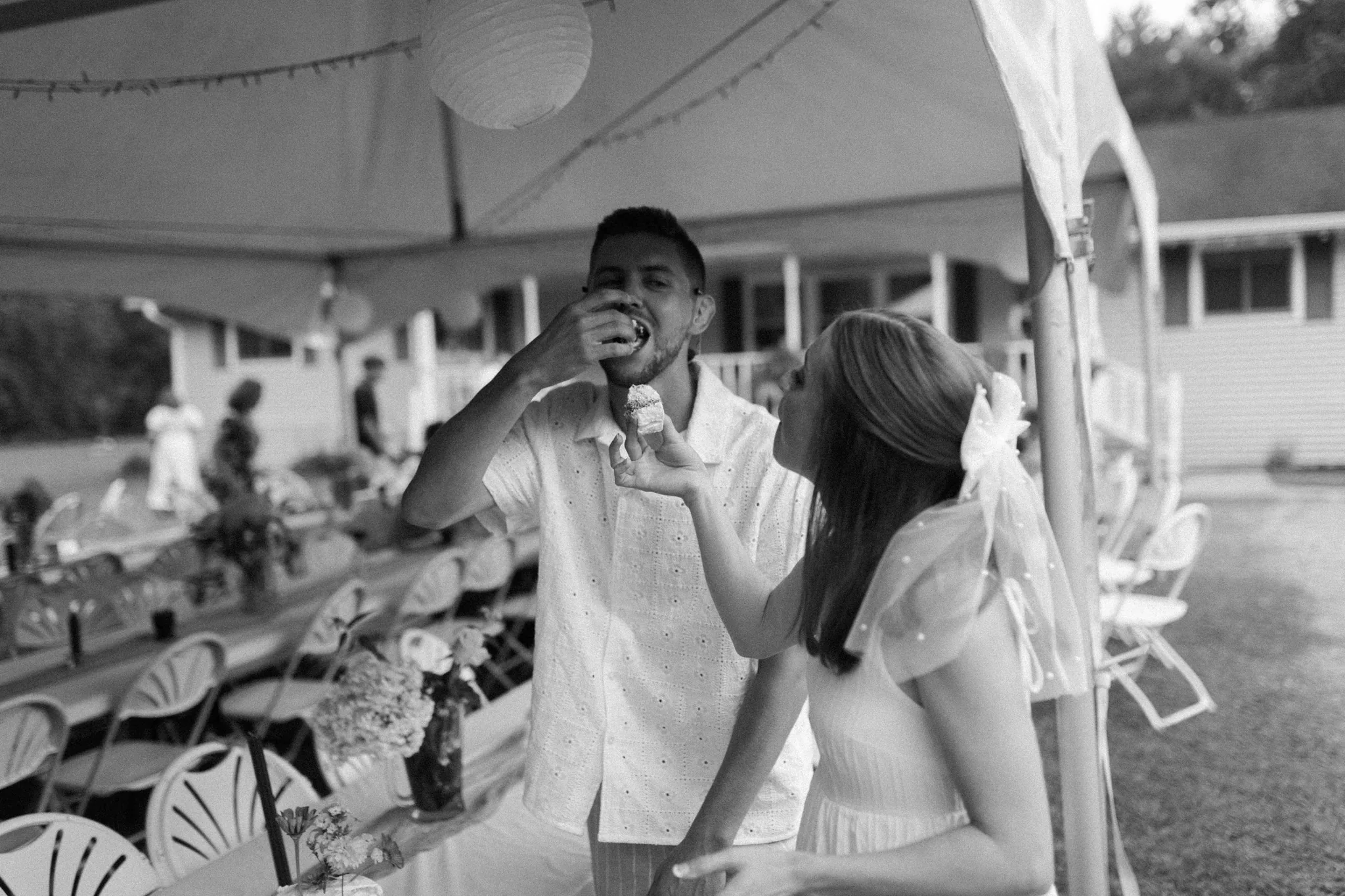 Dancing and celebrating at late night Wisconsin Dells backyard wedding reception